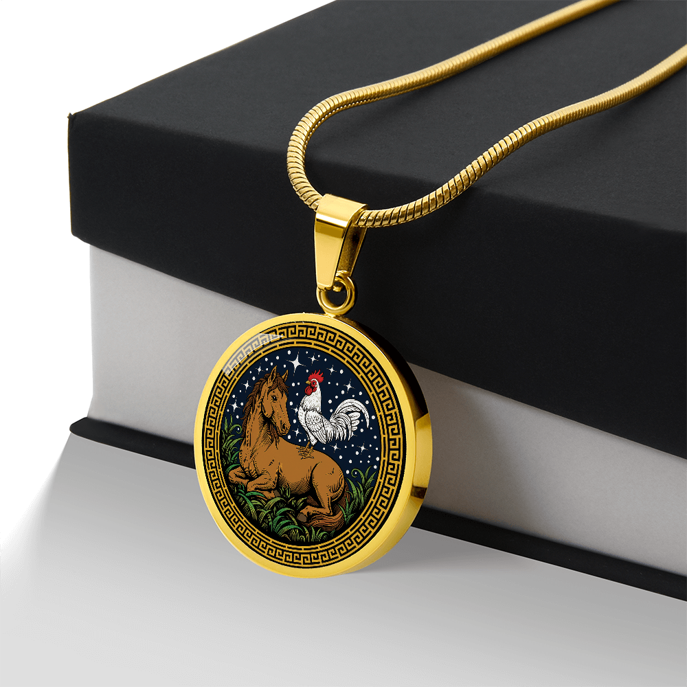 Rooster and Horse Necklace - Couples Chinese Zodiac Animal Pendant Jewelry