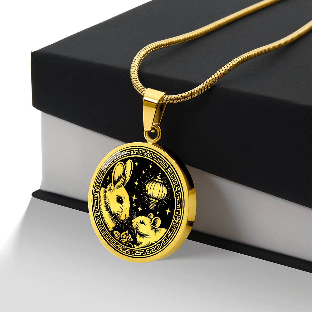 Year of The Rabbit Necklace, Chinese Zodiac Animal Jewelry Gift, Lunar New Year 2024 Pendant, Engraved  Spirit Companion Rat Necklace