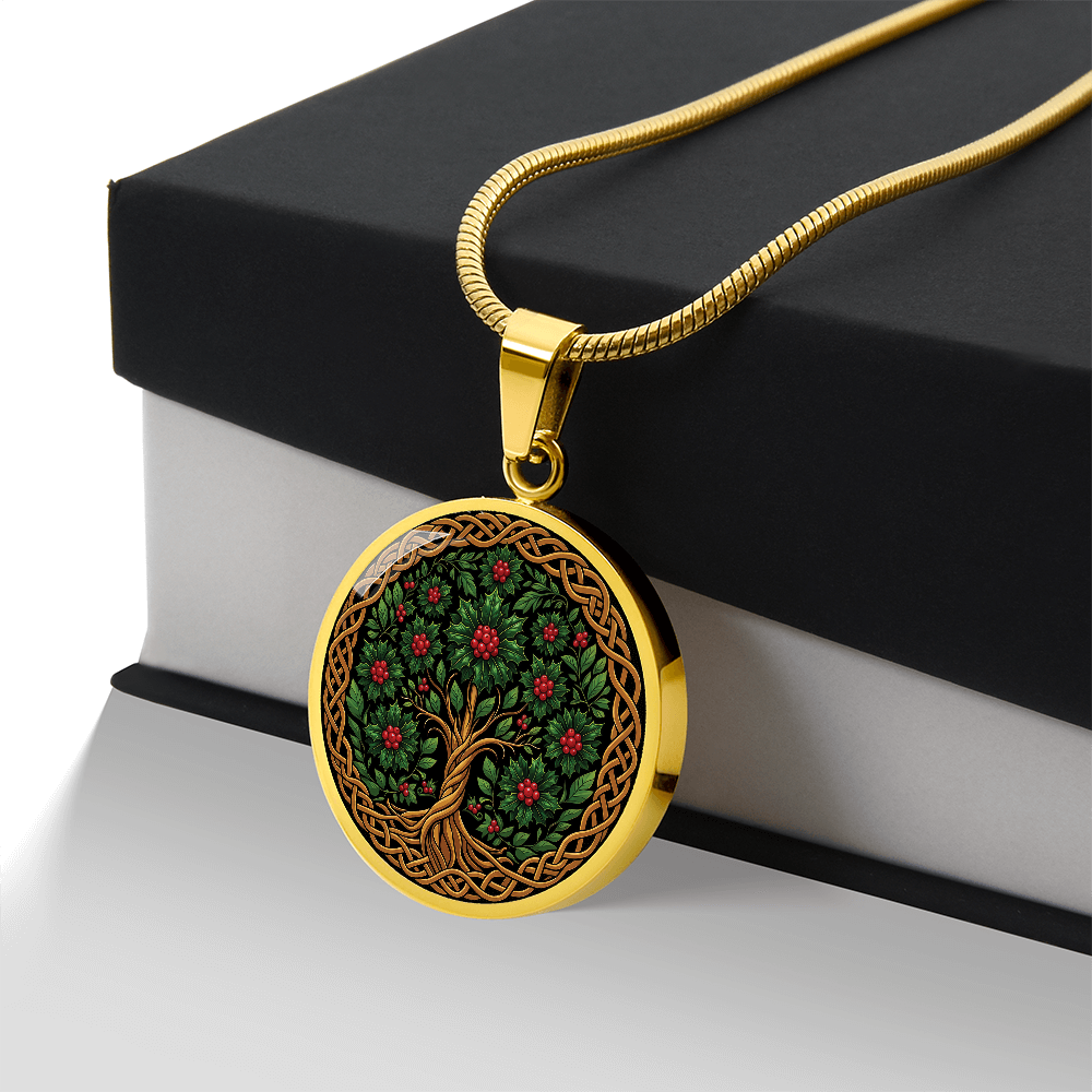 Celtic Tree of Life Pendant Necklace - Holly December Birth Flower Jewelry