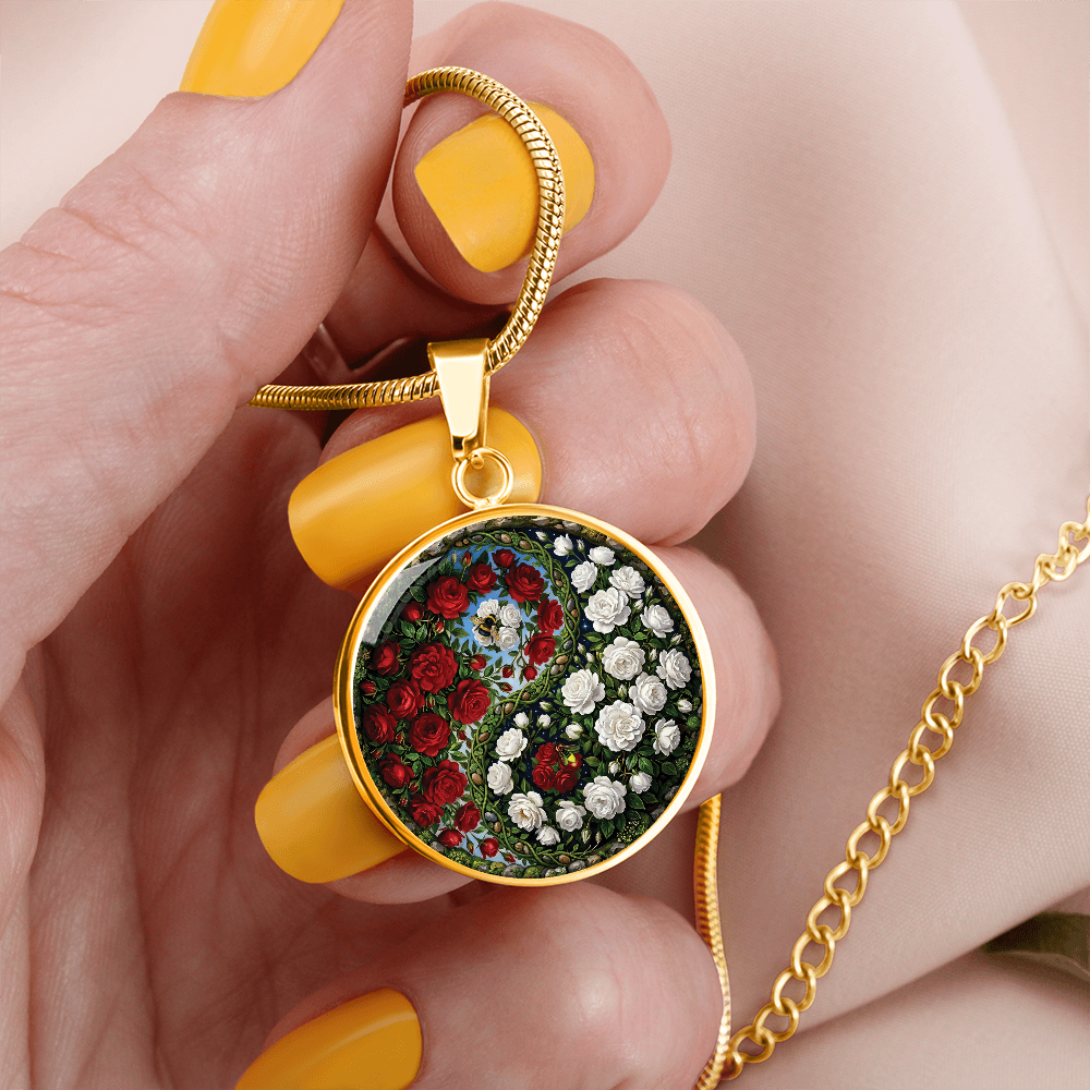Rose Yin Yang Necklace - June Birth Month Flower Pendant Jewelry
