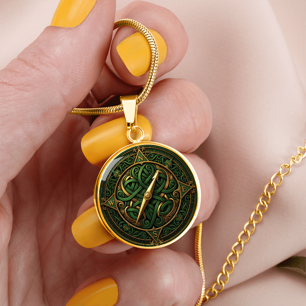 Compass Rose Necklace - Green Celtic Pendant Jewelry