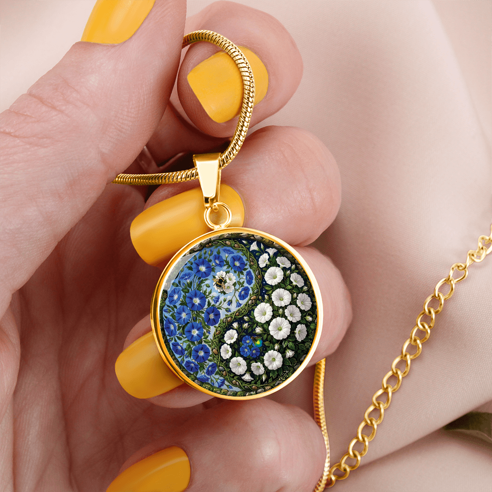 Morning Glory Yin Yang Necklace - September Birth Month Flower Pendant Jewelry