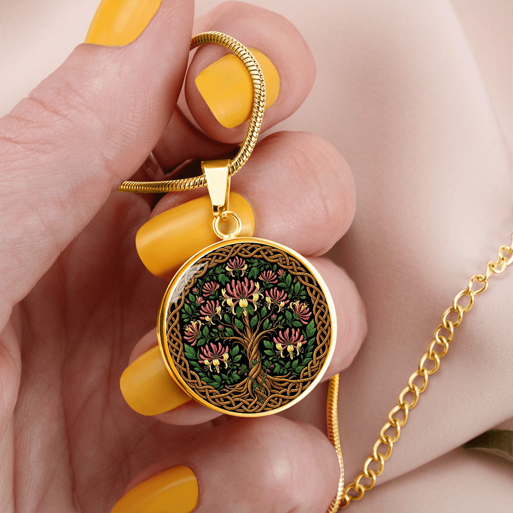 Celtic Tree of Life Pendant Necklace - Honeysuckle June Birth Flower Jewelry