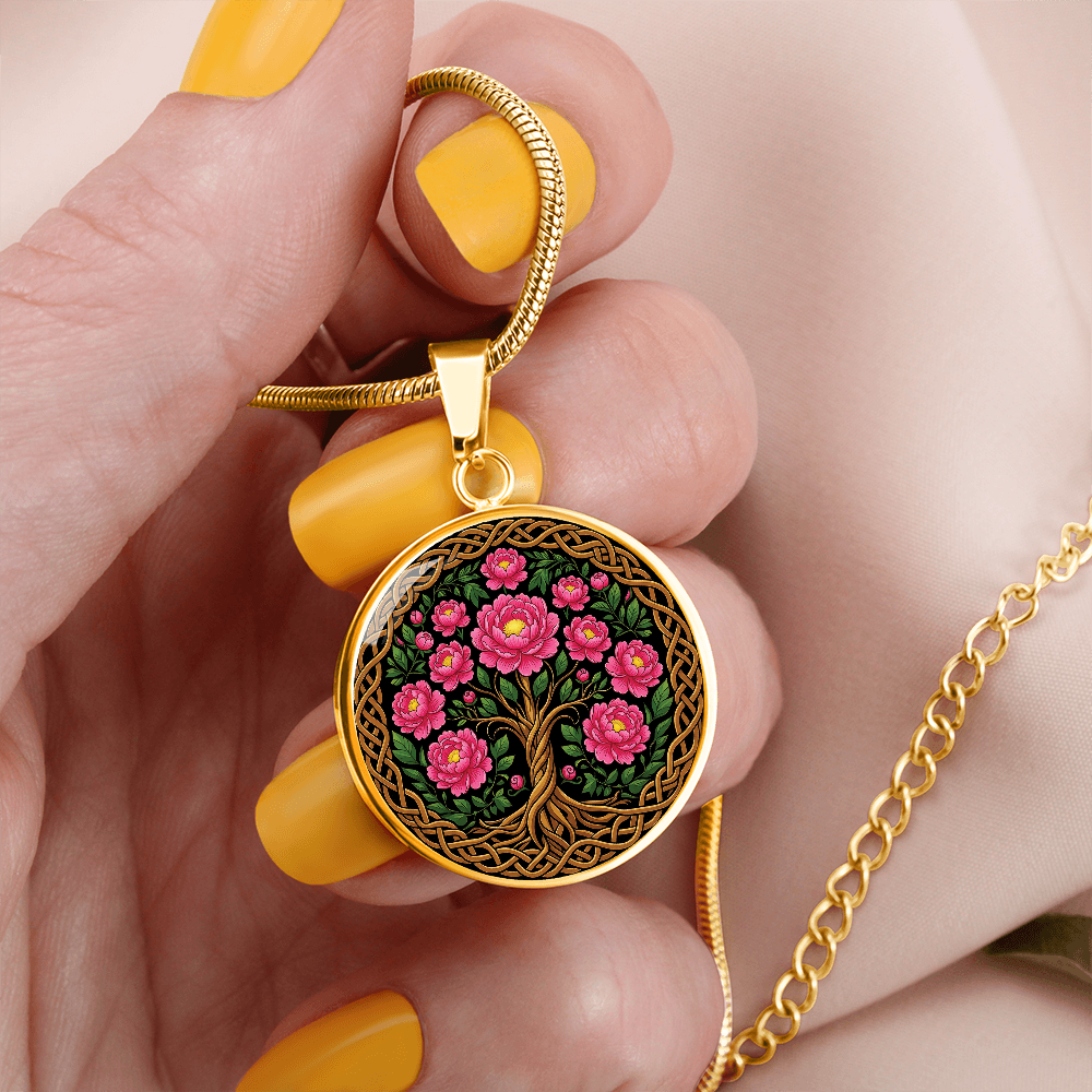Celtic Tree of Life Pendant Necklace - Peony November Birth Flower Jewelry