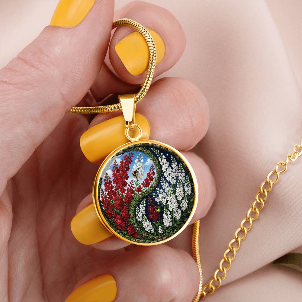 Larkspur Yin Yang Necklace - July Birth Month Flower Pendant Jewelry
