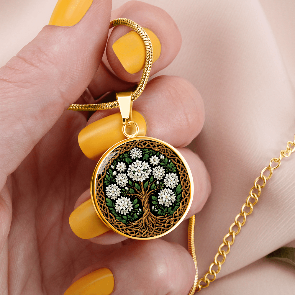 Celtic Tree of Life Pendant Necklace - Narcissus December Birth Flower Jewelry