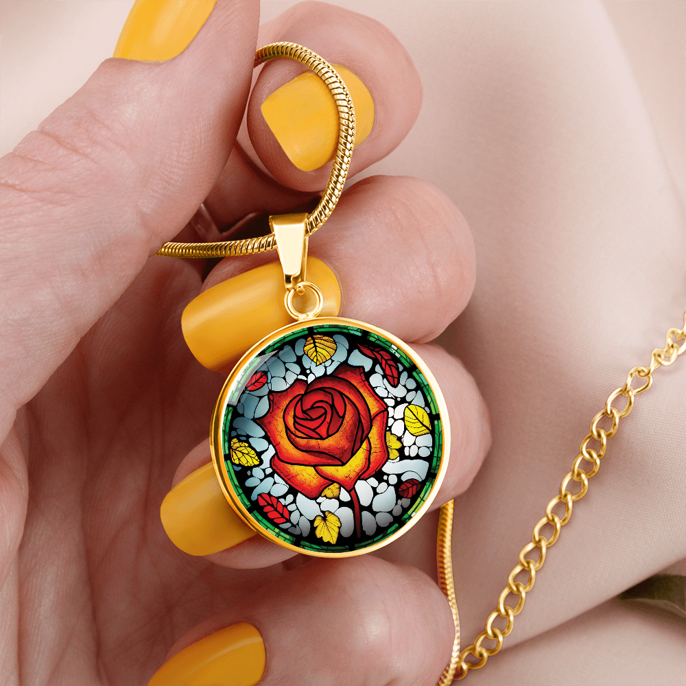 Red Rose Necklace - June Birth Flower Pendant Jewelry