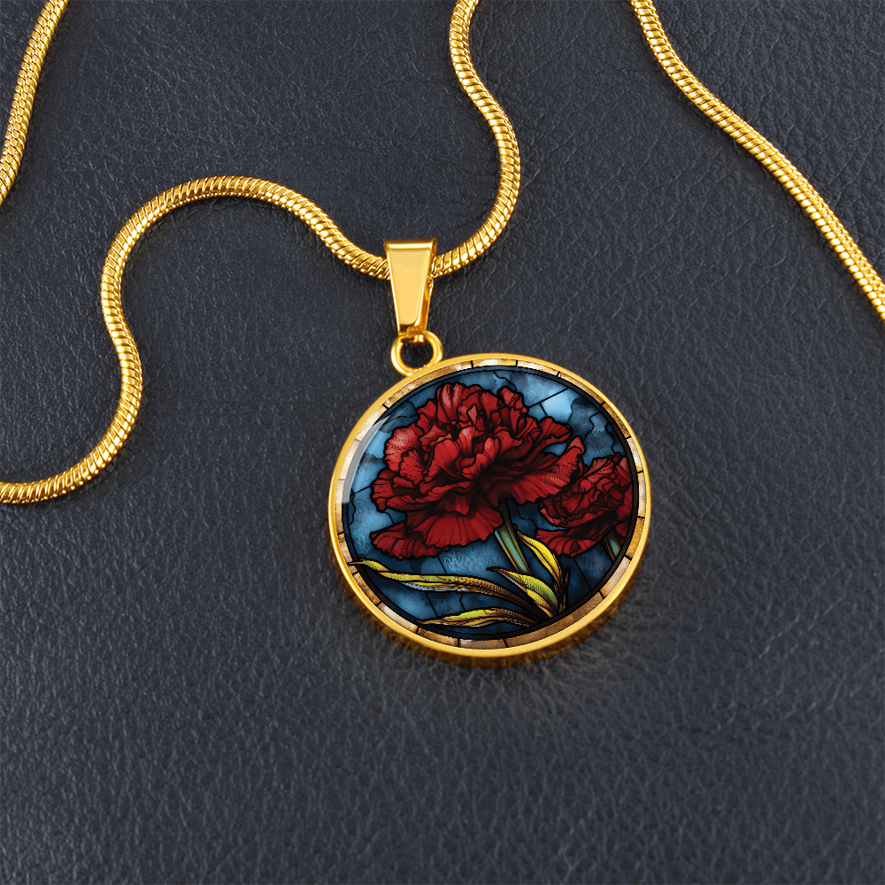 Carnation Necklace - January Birth Flower Pendant Jewelry