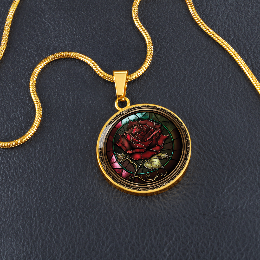 Red Rose Necklace - June Birth Flower Pendant Jewelry