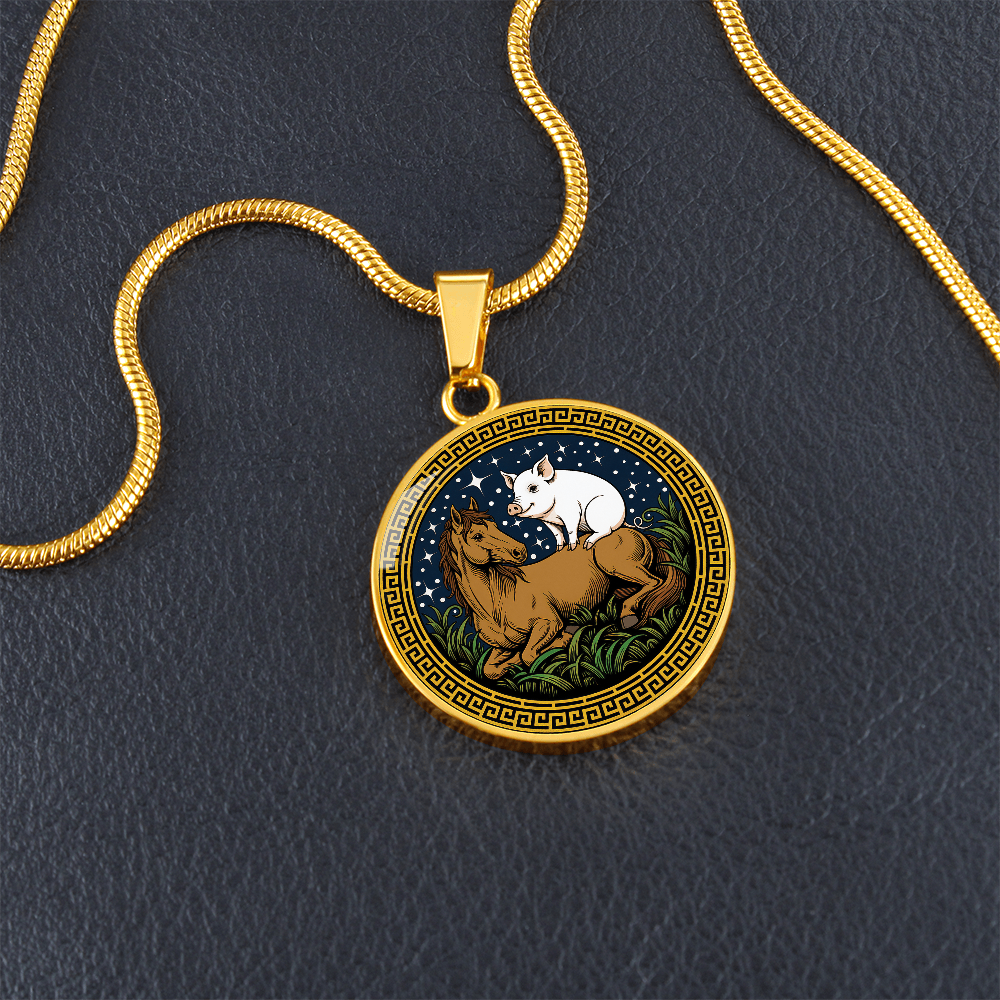 Pig and Horse Necklace - Couples Chinese Zodiac Animal Pendant Jewelry