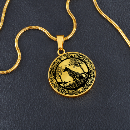 Celtic Wolf Necklace, Engraved Viking Jewelry, Personalized Animal Spirit Companion, Gold Dog Lover Gift, Norse Pagan Charm Pendant