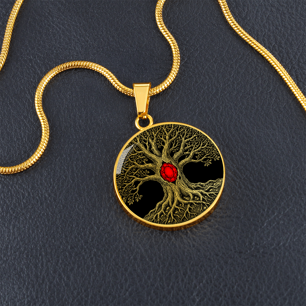 Tree of Life Necklace - Red Birthstone Design