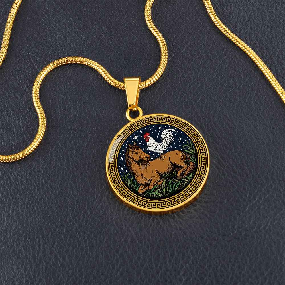 Rooster and Horse Necklace - Couples Chinese Zodiac Animal Pendant Jewelry