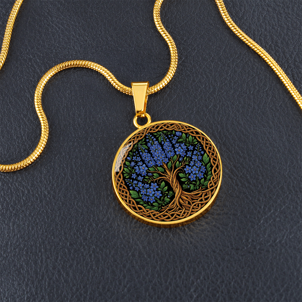 Celtic Tree of Life Pendant Necklace - Larkspur July Birth Flower Jewelry