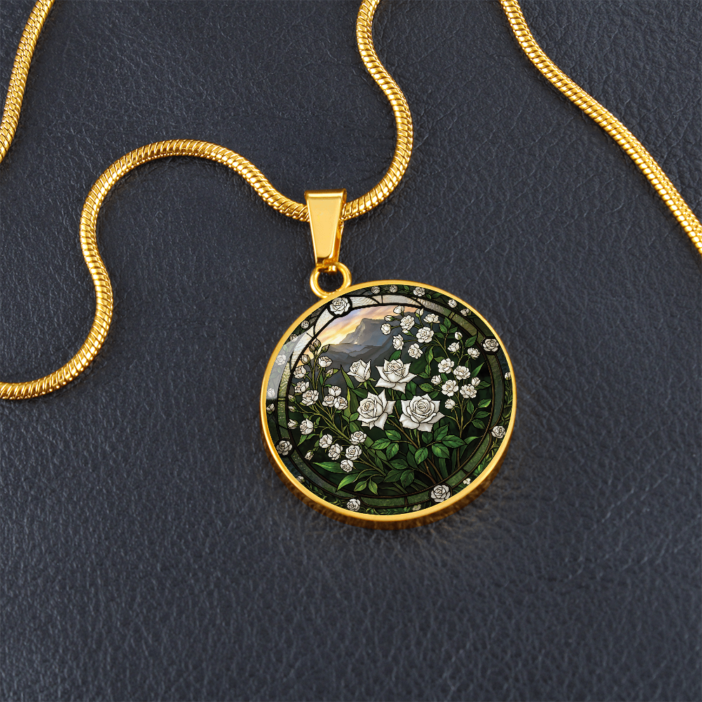 White Rose Necklace - June Birth Flower Pendant Jewelry