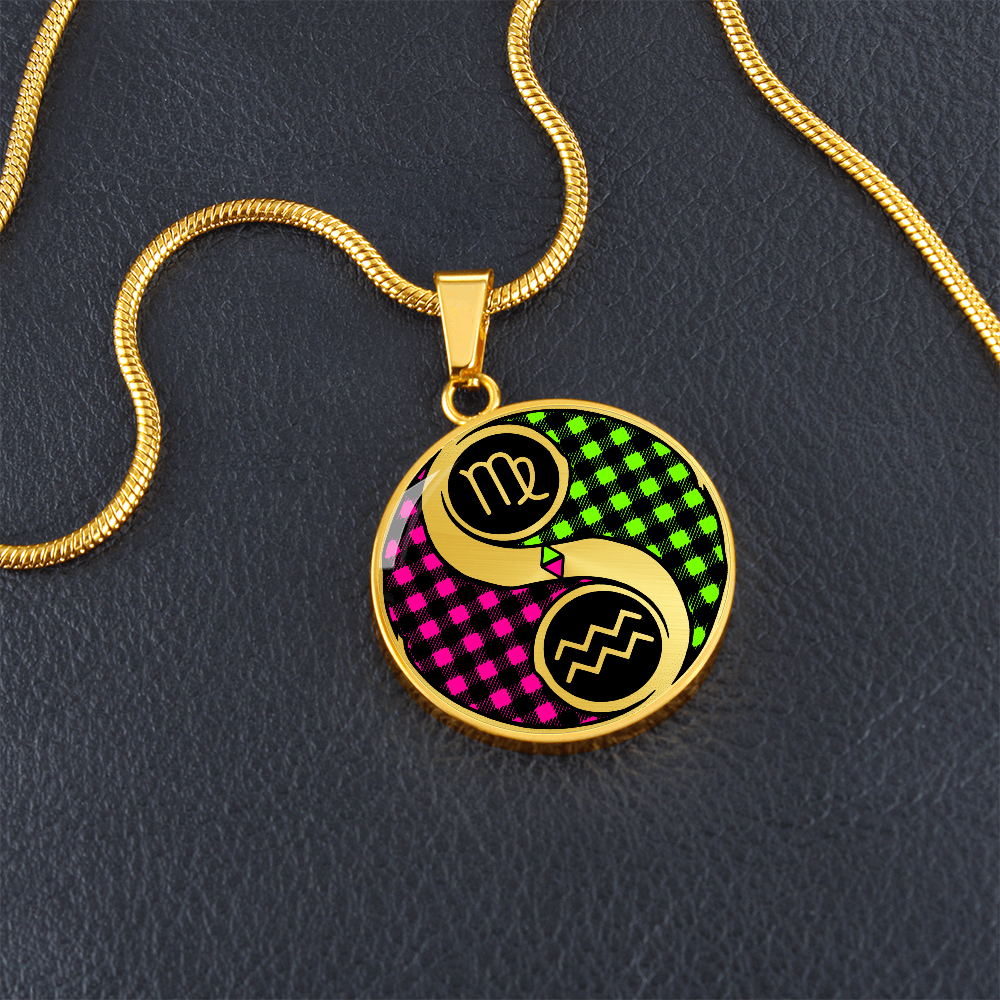 Virgo & Aquarius Necklace - Couples Zodiac Yin Yang Pendant Jewelry