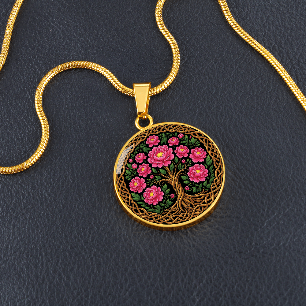 Celtic Tree of Life Pendant Necklace - Peony November Birth Flower Jewelry