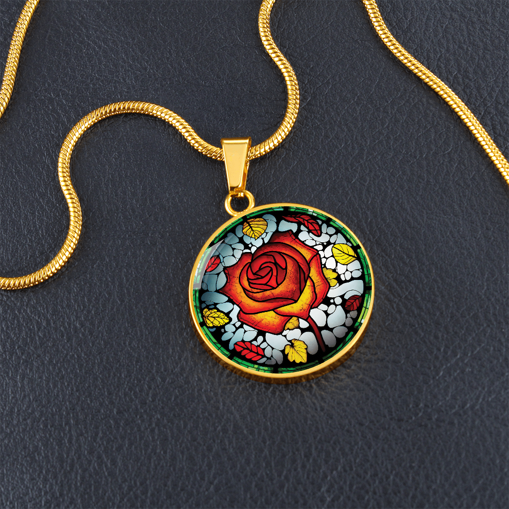 Red Rose Necklace - June Birth Flower Pendant Jewelry