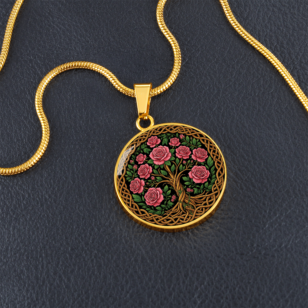 Celtic Tree of Life Pendant Necklace - Rose June Birth Flower Jewelry