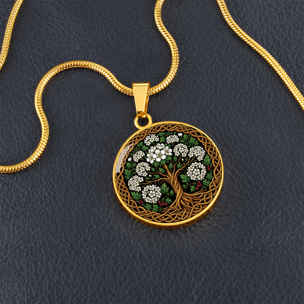 Celtic Tree of Life Pendant Necklace - Hawthorn May Birth Flower Jewelry