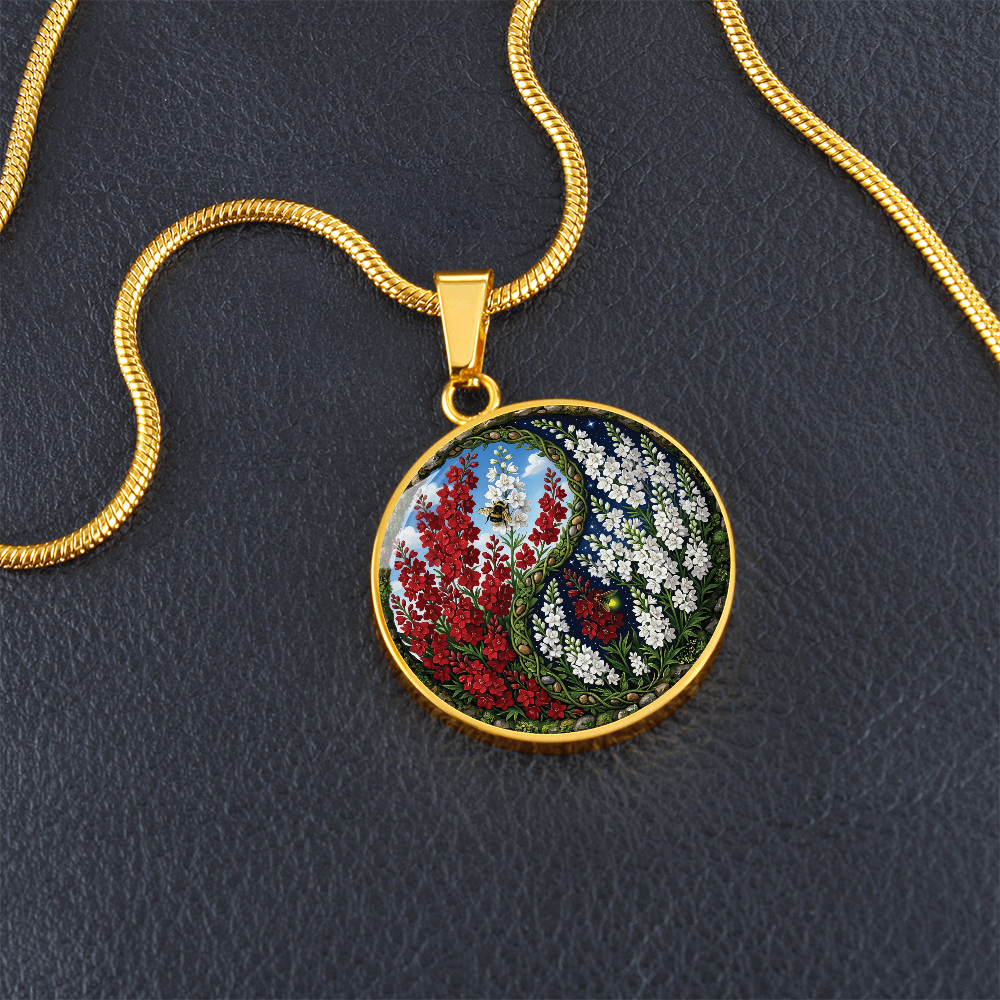 Larkspur Yin Yang Necklace - July Birth Month Flower Pendant Jewelry