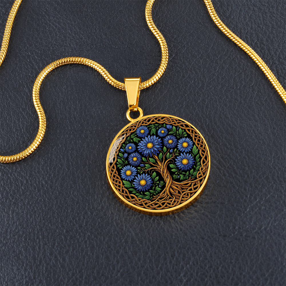 Celtic Tree of Life Pendant Necklace - Aster September Birth Flower Jewelry