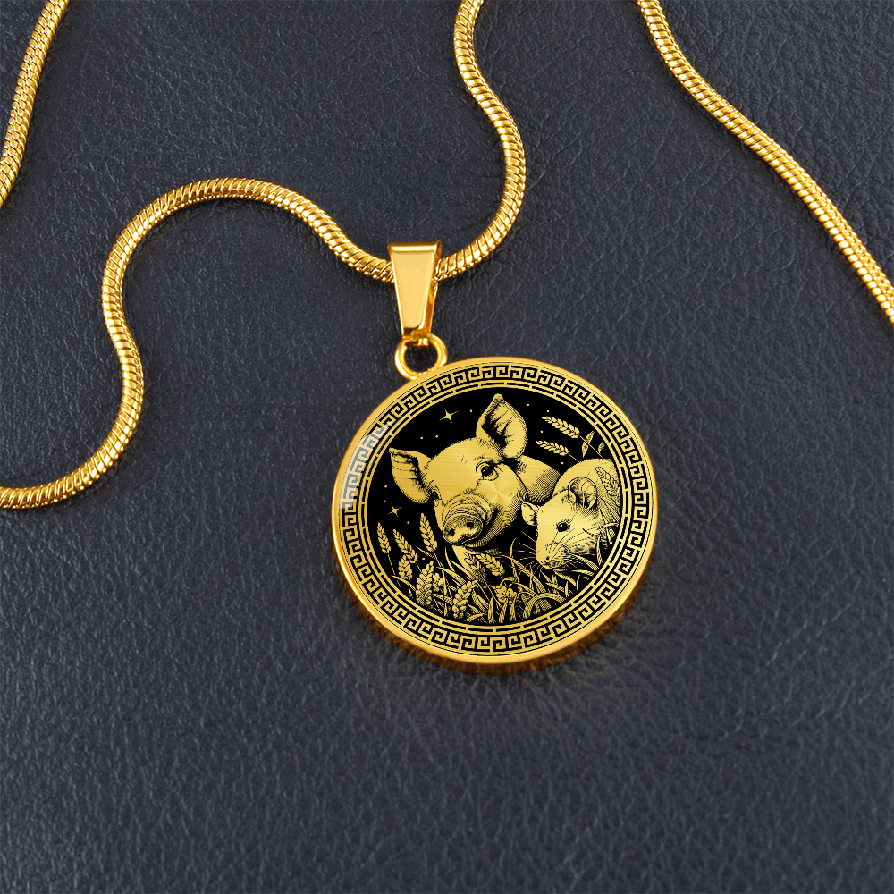 Rat & Pig Necklace - Chinese Zodiac Couples Pendant Jewelry
