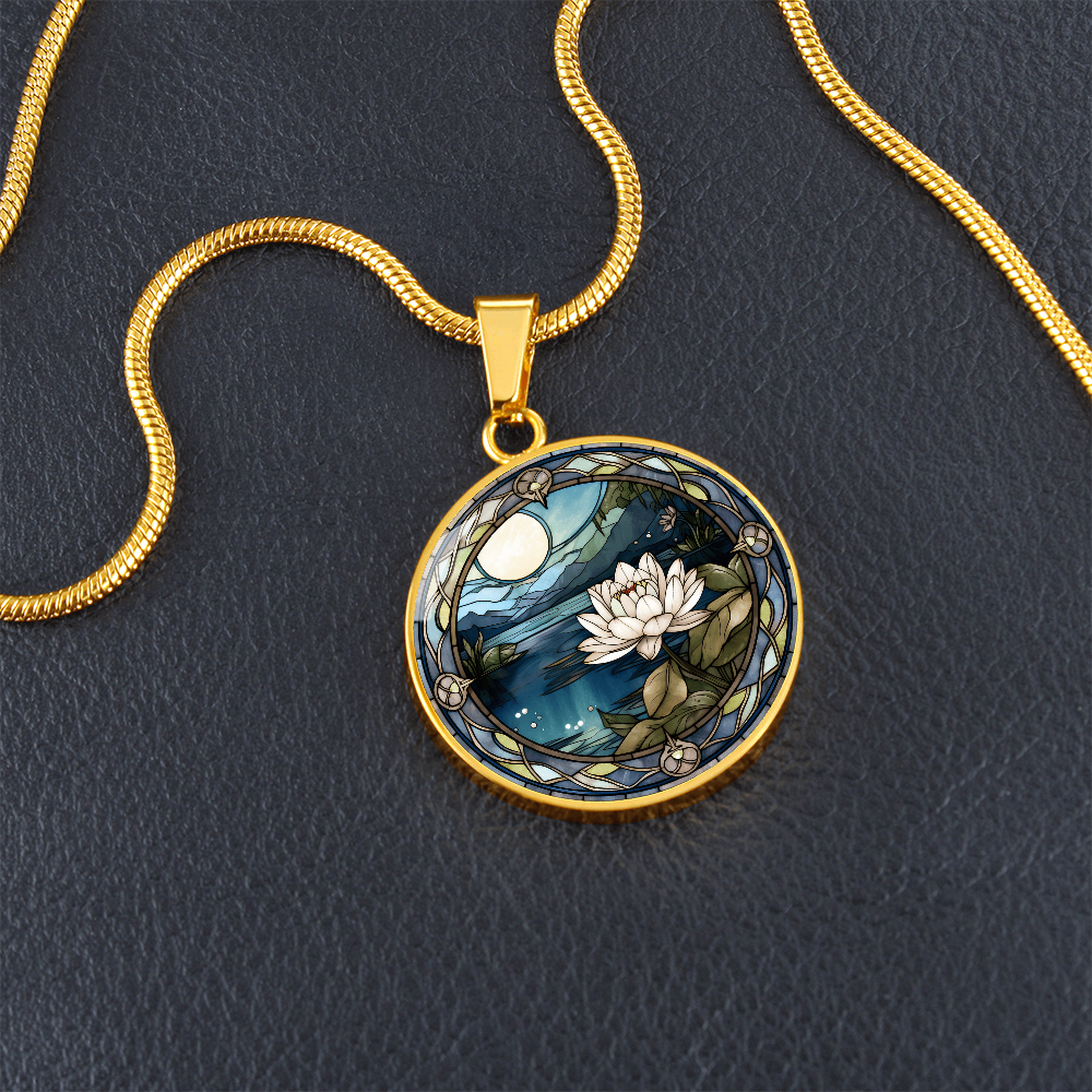 Water Lily Necklace - July Birth Flower Pendant Jewelry