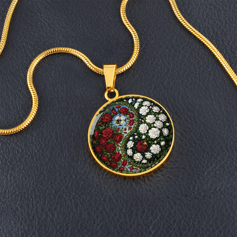 Carnation Yin Yang Necklace - January Birth Month Flower Pendant Jewelry