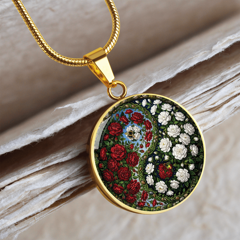 Carnation Yin Yang Necklace - January Birth Month Flower Pendant Jewelry