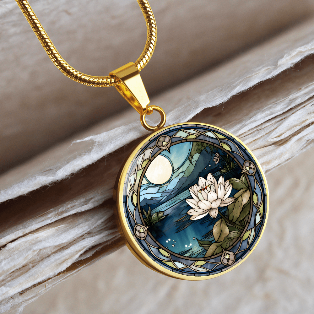 Water Lily Necklace - July Birth Flower Pendant Jewelry