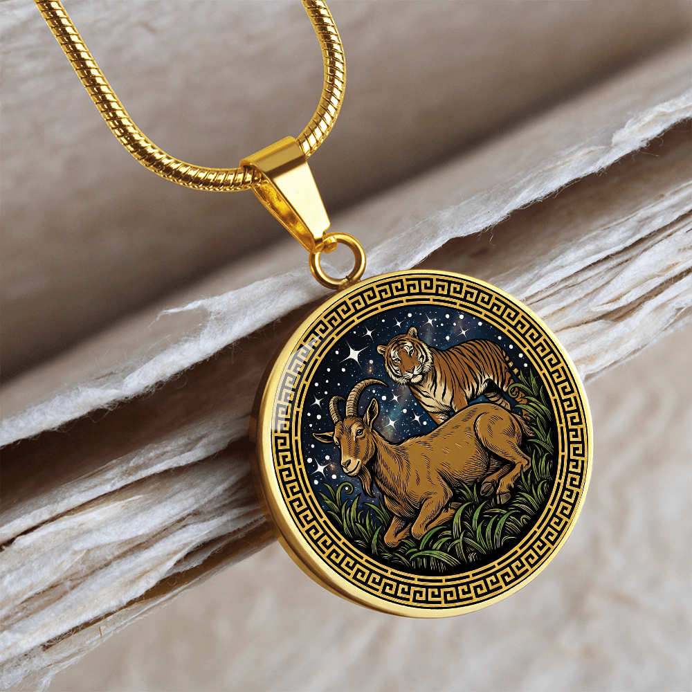 Tiger & Goat Necklace - Couples Chinese Zodiac Animal Pendant Jewelry