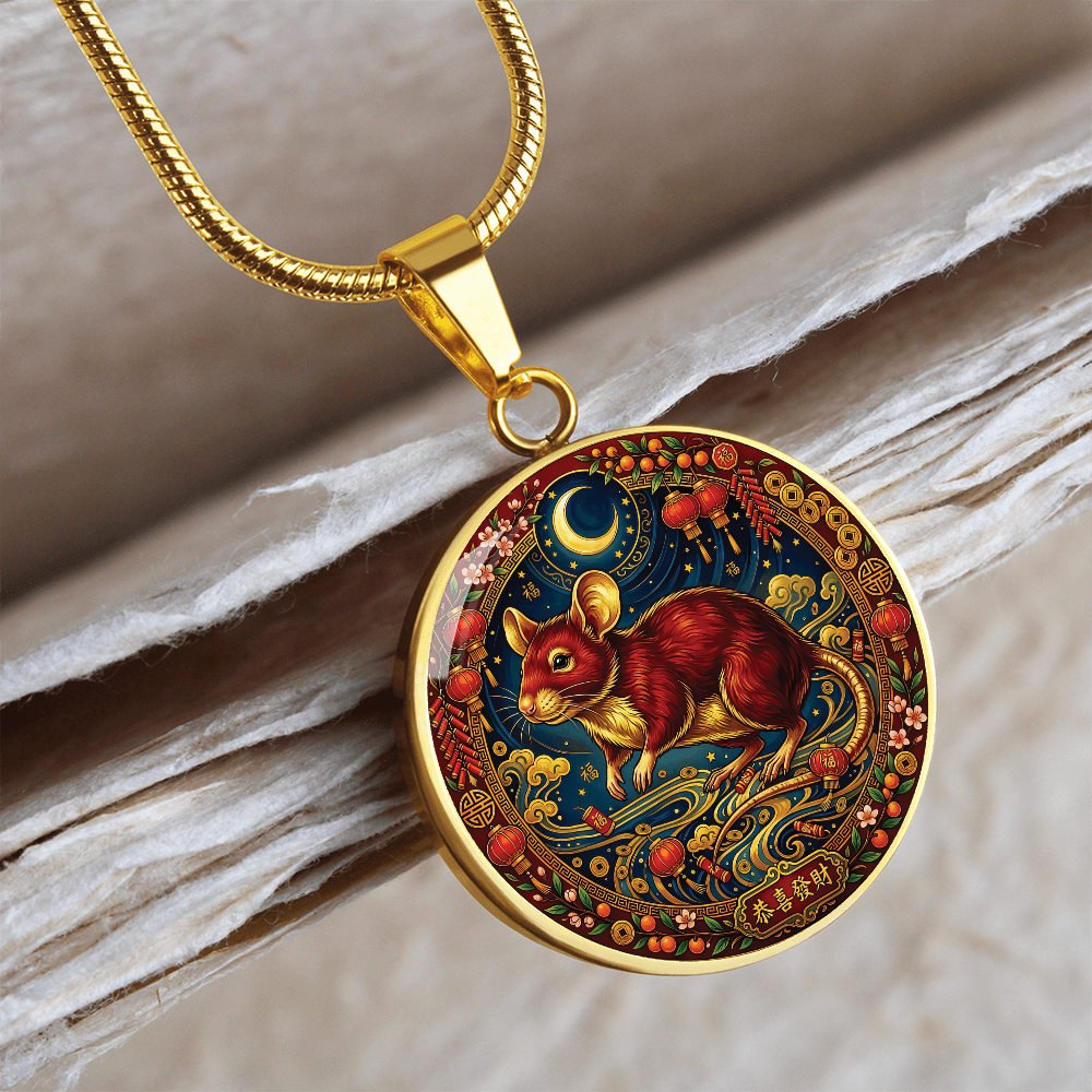 Year of The Rat Necklace - Chinese Zodiac Animal Charm Pendant Jewelry