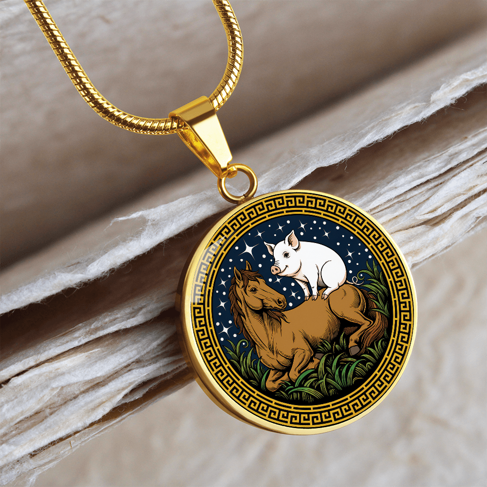 Pig and Horse Necklace - Couples Chinese Zodiac Animal Pendant Jewelry