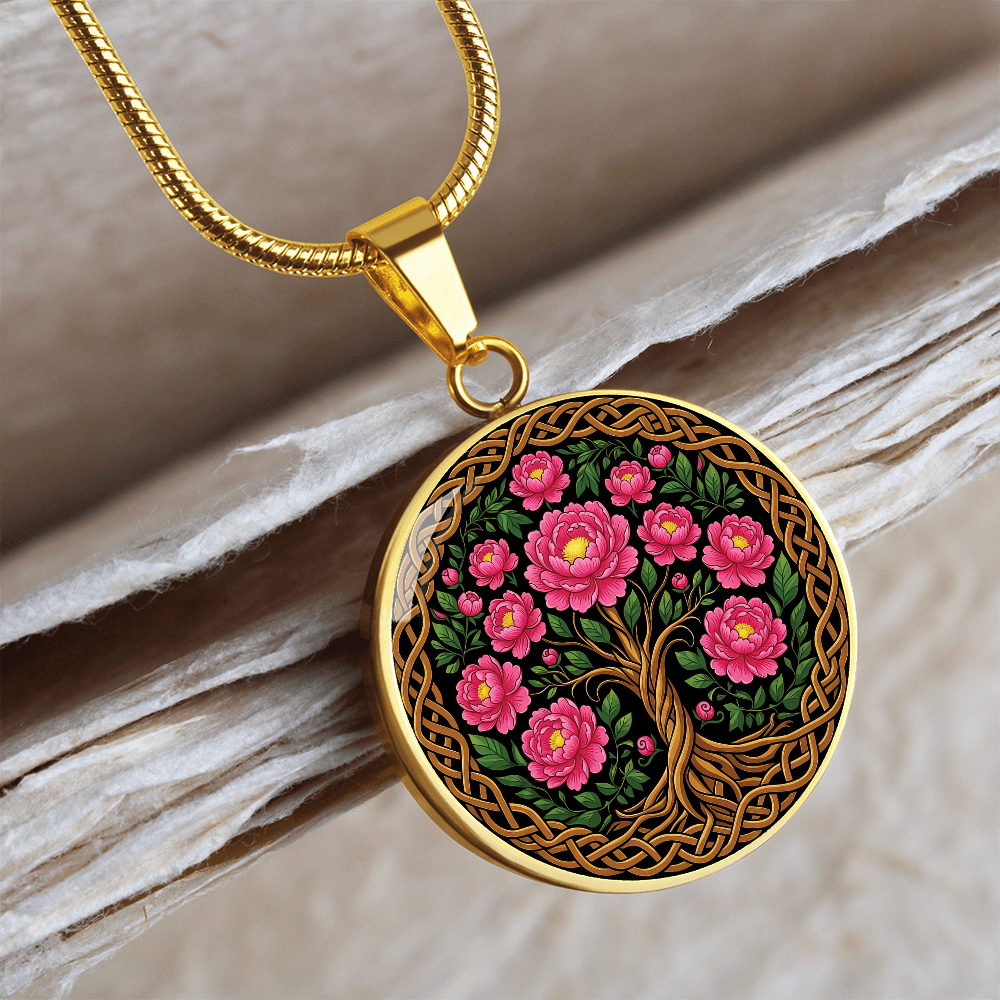 Celtic Tree of Life Pendant Necklace - Peony November Birth Flower Jewelry