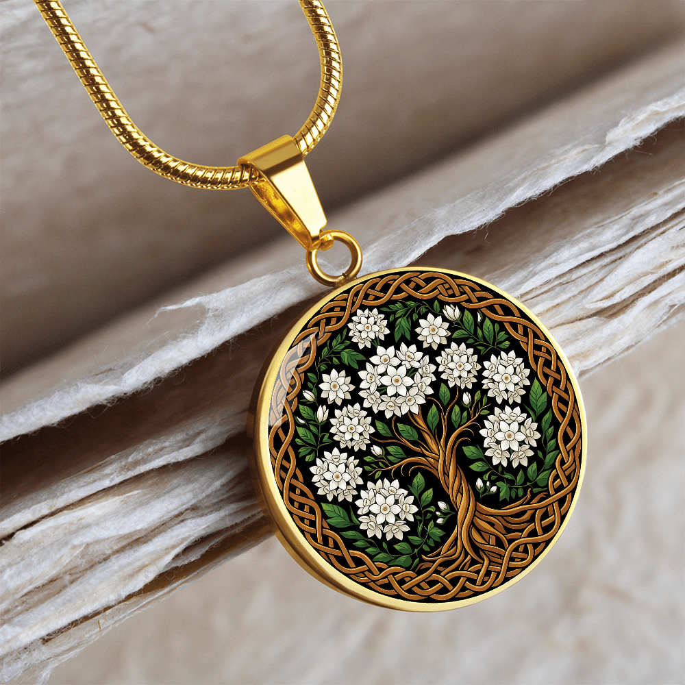 Celtic Tree of Life Pendant Necklace - Narcissus December Birth Flower Jewelry