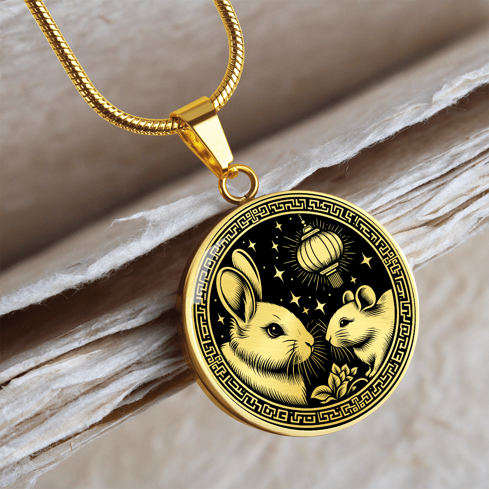 Year of The Rabbit Necklace, Chinese Zodiac Animal Jewelry Gift, Lunar New Year 2024 Pendant, Engraved  Spirit Companion Rat Necklace