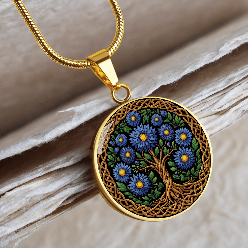 Celtic Tree of Life Pendant Necklace - Aster September Birth Flower Jewelry