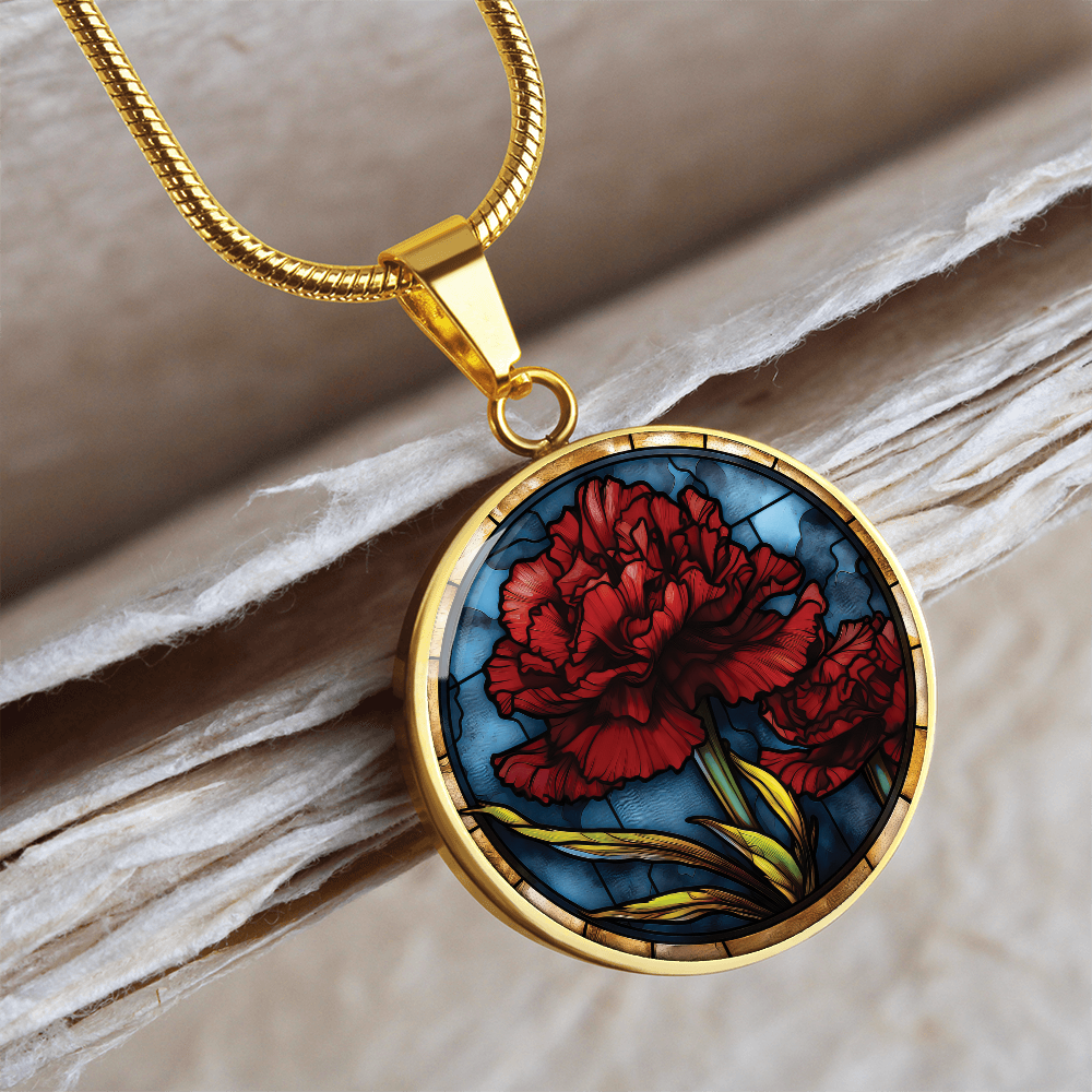 Carnation Necklace - January Birth Flower Pendant Jewelry
