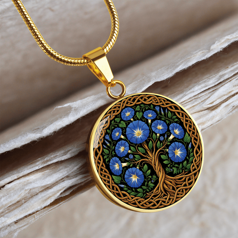 Celtic Tree of Life Pendant Necklace - Morning Glory September Birth Flower Jewelry