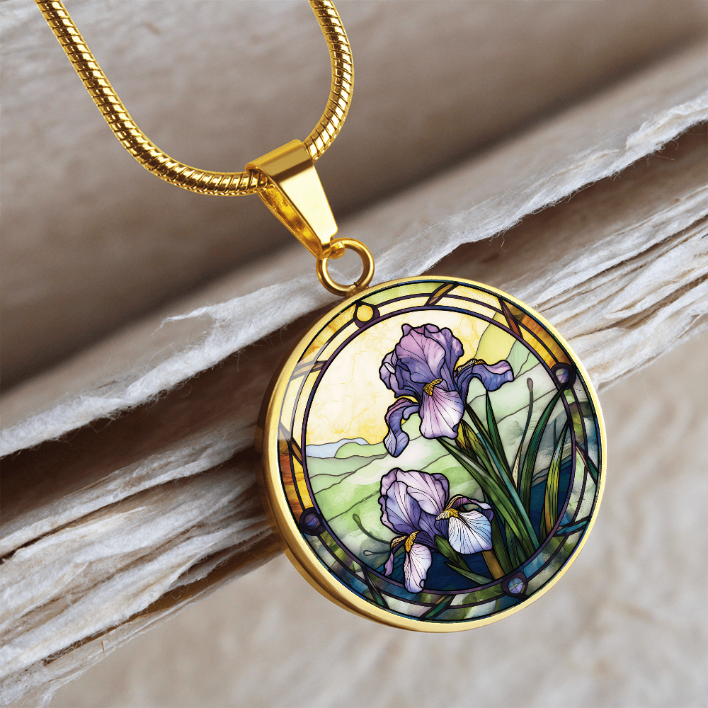 Iris Necklace - February Birth Flower Pendant Jewelry