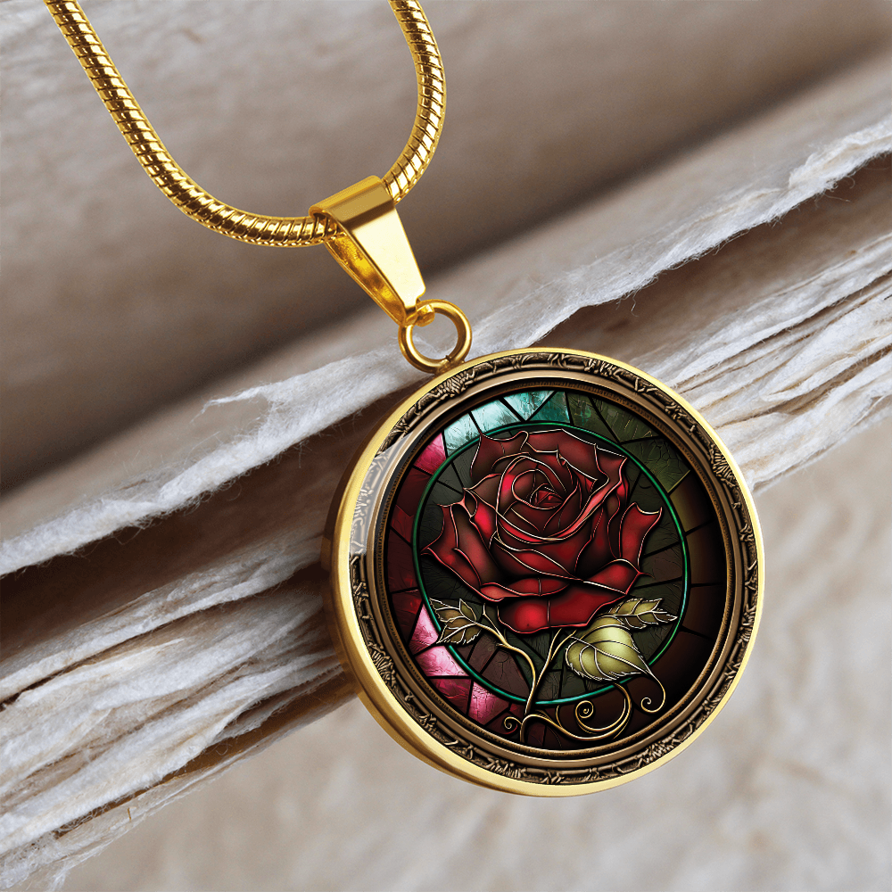 Red Rose Necklace - June Birth Flower Pendant Jewelry
