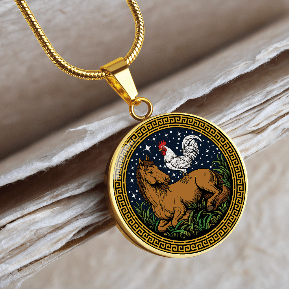Rooster and Horse Necklace - Couples Chinese Zodiac Animal Pendant Jewelry