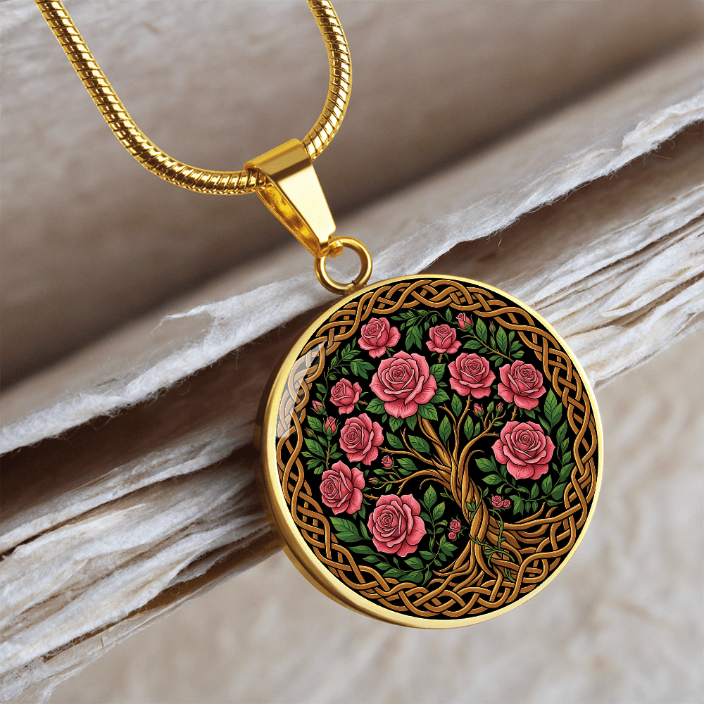 Celtic Tree of Life Pendant Necklace - Rose June Birth Flower Jewelry
