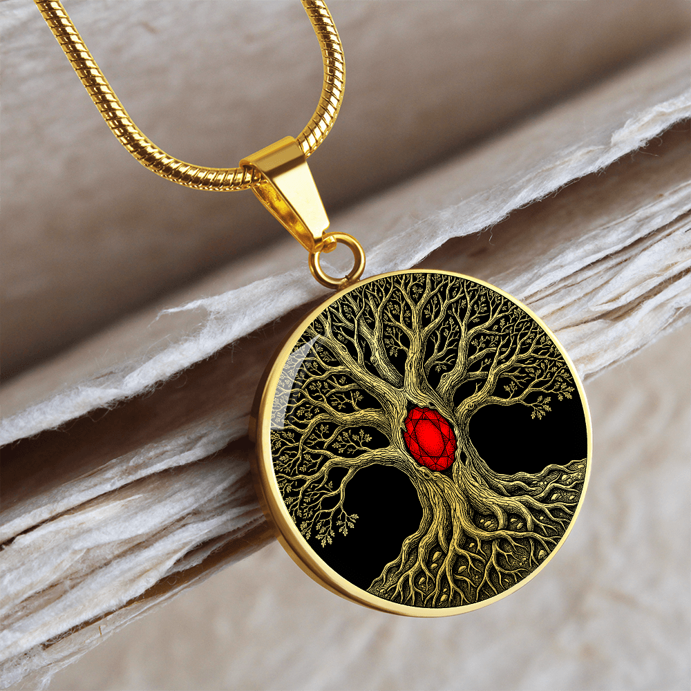 Tree of Life Necklace - Red Birthstone Design