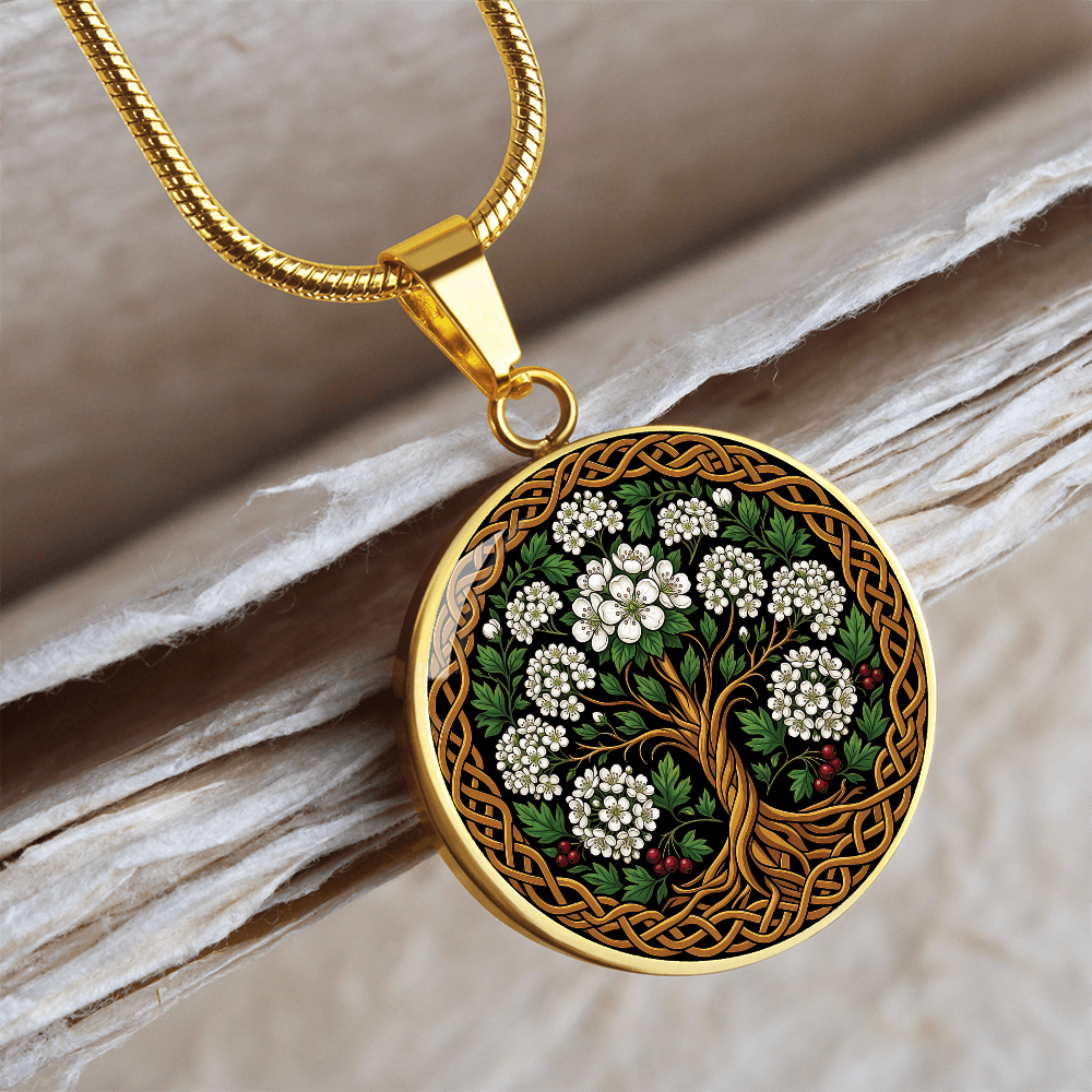 Celtic Tree of Life Pendant Necklace - Hawthorn May Birth Flower Jewelry