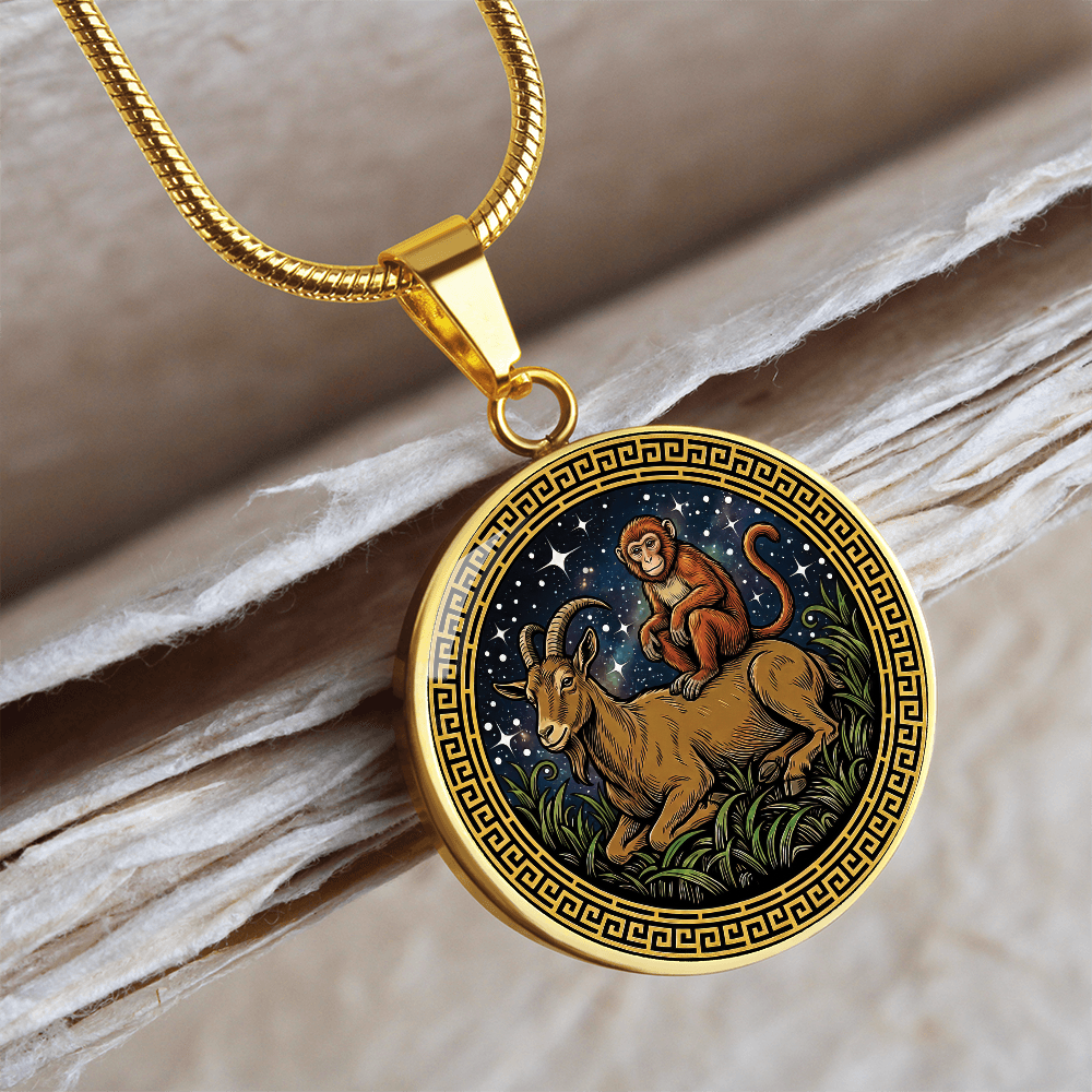 Monkey & Goat Necklace - Couples Chinese Zodiac Animal Pendant Jewelry