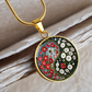 Red and White Morning Glory Yin Yang Necklace - September Birth Month Flower Pendant Jewelry