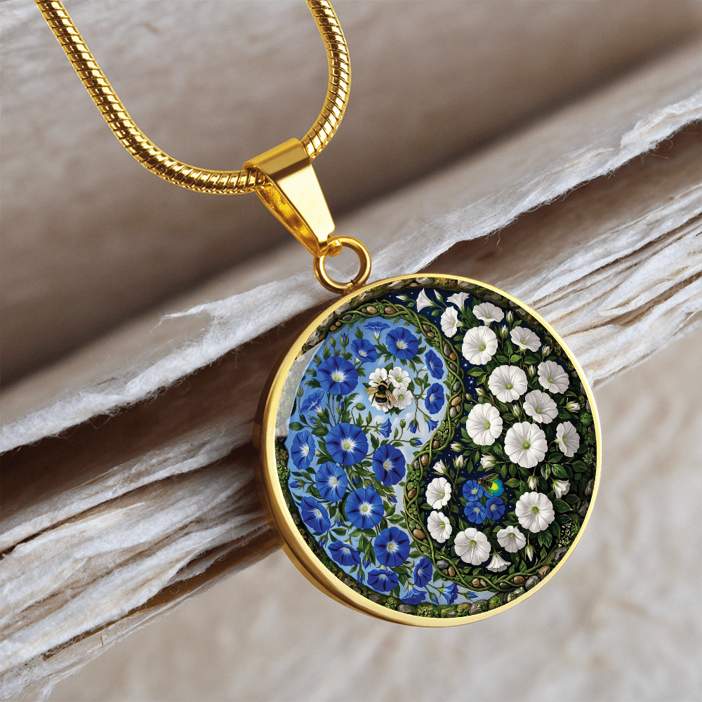 Morning Glory Yin Yang Necklace - September Birth Month Flower Pendant Jewelry