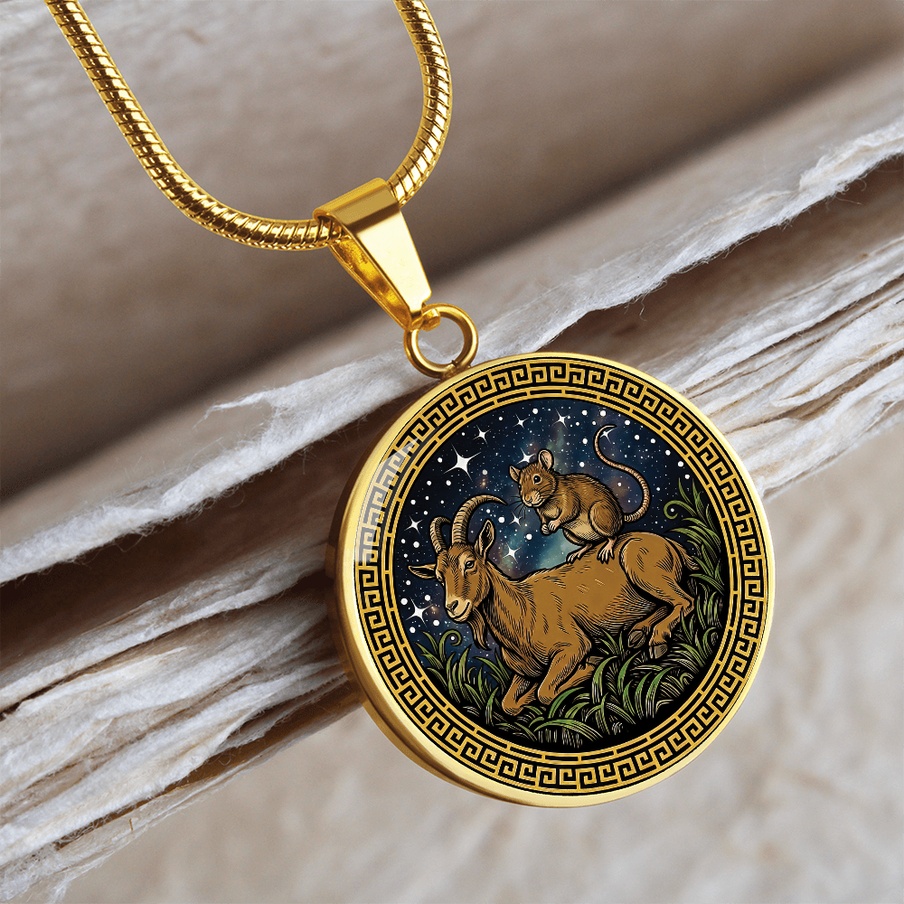 Rat & Goat Necklace - Couples Chinese Zodiac Animal Pendant Jewelry